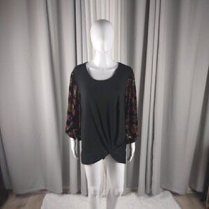 C. EST 1946 Women Long Sleeve Blouse Top Velvet Black Plum Pullover Size 18/20W